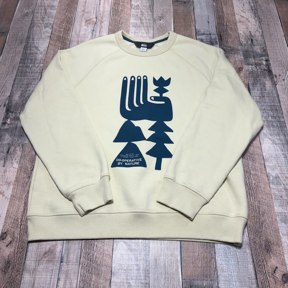 REI Co-op Sweatshirt Mens Medium Cream Graphic Co-operative By Nature Gorpcore